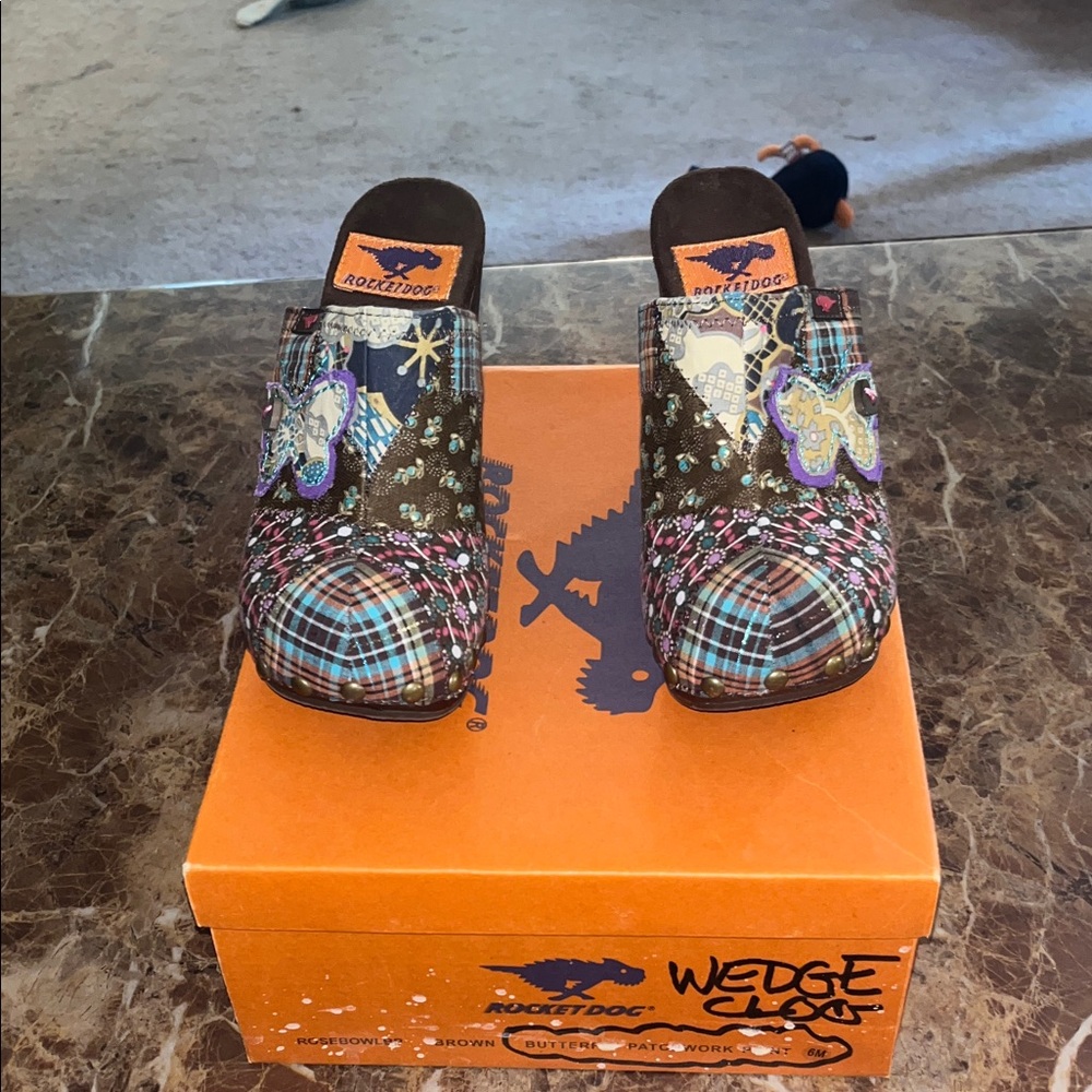Rocket Dog Plaid and Floral Wedge Clogs